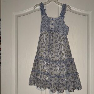 Blue and White Sleeveless Sundress with Square Neck